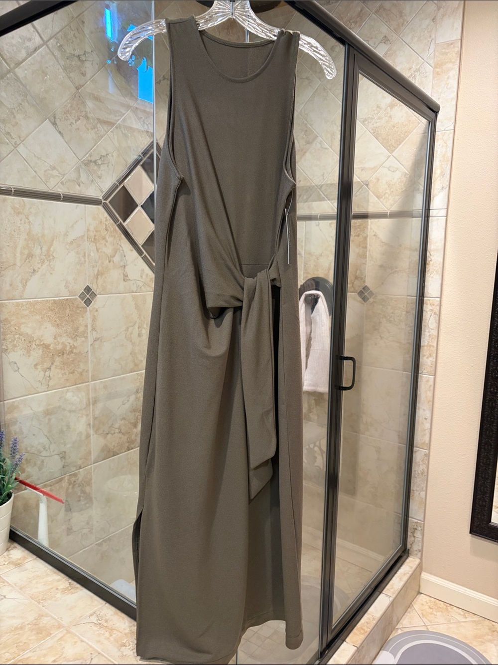 Sleeveless Knot-Front Maxi Dress in Olive